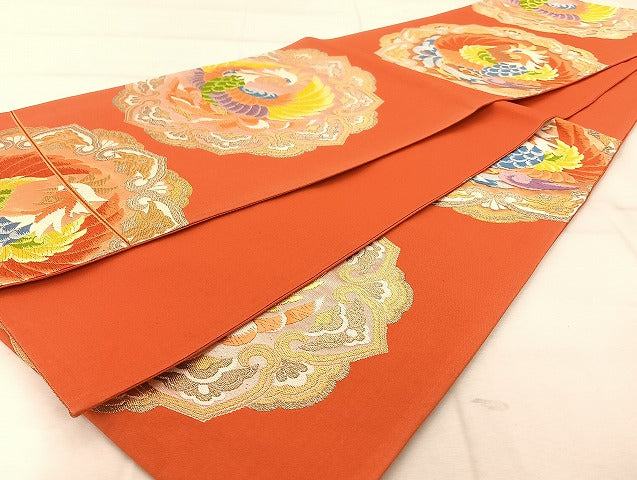 平和屋着物◎六通柄袋帯 唐織 鳳凰文 金糸 正絹 逸品 AABA3685tn