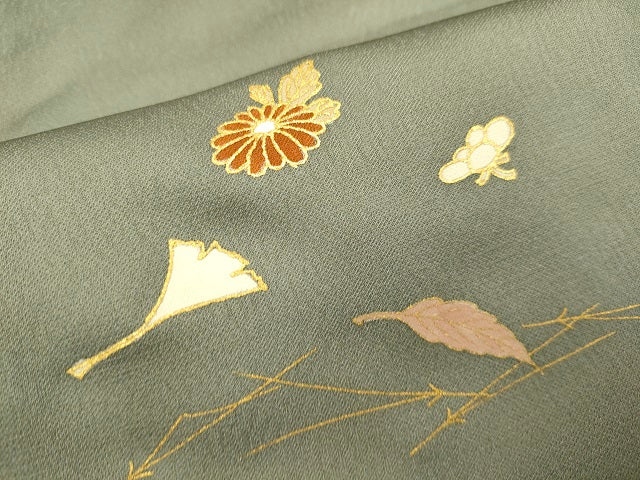 平和屋着物●訪問着 刺繍 吹き寄せ花文 暈し染め 金彩 正絹 逸品 DAAV3359du