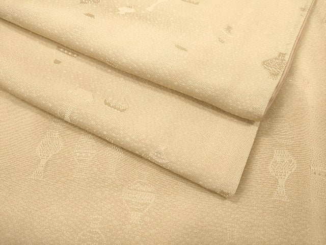 平和屋着物●上質な色無地 陶器地紋 白茶色 正絹 逸品 DAAV3367du