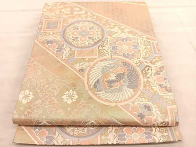 平和屋着物◎六通柄袋帯 唐織 鳳凰花文 金糸 正絹 逸品 BAAV1526hv