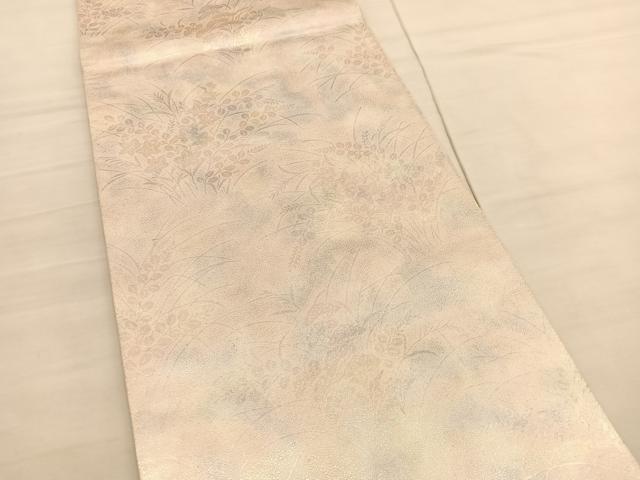 平和屋着物◎全通柄袋帯 秋草文 ワンポイント:地紙花文 正絹 逸品 BAAV3037hv