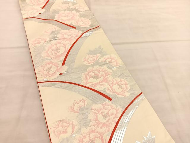 平和屋着物◎六通柄袋帯 唐織 牡丹 銀糸 正絹 逸品 BAAV1539hv