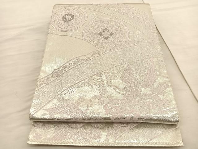 平和屋着物◎六通柄袋帯 唐織 花鳥文 プラチナ銀箔二重織 正絹 逸品 BAAV1920hv