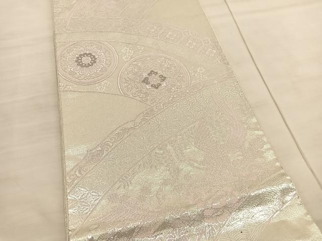 平和屋着物◎六通柄袋帯 唐織 花鳥文 プラチナ銀箔二重織 正絹 逸品 BAAV1920hv