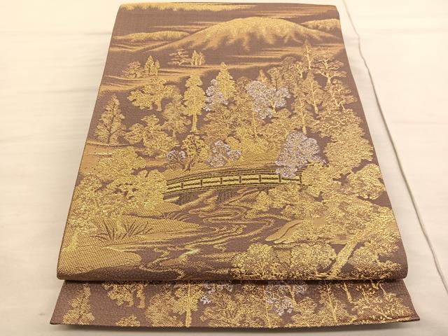 平和屋着物◎六通柄袋帯 唐織 渡橋風景文 金糸 正絹 逸品 BAAV2000hv