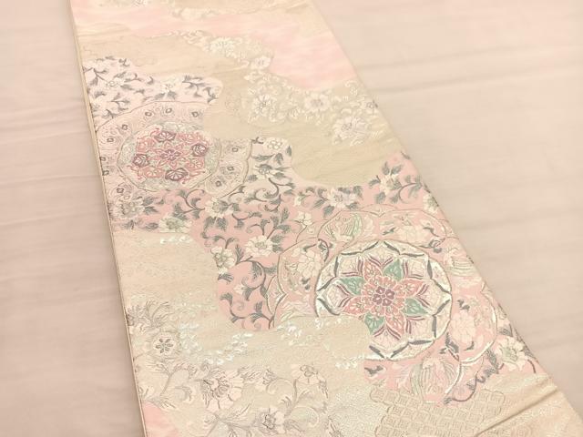 平和屋着物◎六通柄袋帯 唐織 花鳥文 銀糸 正絹 逸品 BAAV1987hv