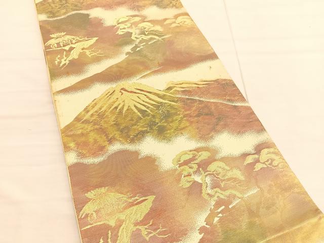 平和屋着物◎六通柄袋帯 遠山風景文 金糸 正絹 逸品 BAAV1698hv