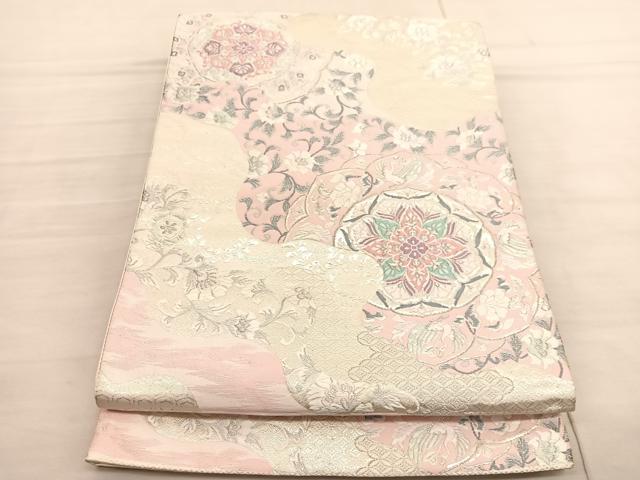 平和屋着物◎六通柄袋帯 唐織 花鳥文 銀糸 正絹 逸品 BAAV1987hv
