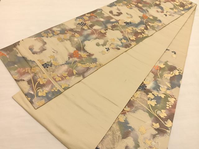 平和屋着物◎六通柄袋帯 古代錦 葡萄蔦の葉文 金銀糸 正絹 逸品 BAAV1722hv