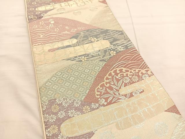 平和屋着物◎六通柄袋帯 重山立波松竹梅 金銀糸 正絹 逸品 BAAV1777hv
