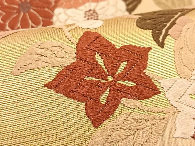 平和屋着物●六通柄袋帯 唐織 秋草文 金糸 正絹 逸品 BAAU6858hj