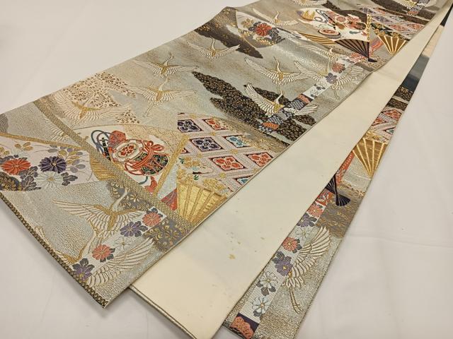 平和屋着物◎六通柄袋帯 唐織 鬘帯扇面重ね文 金銀糸 正絹 逸品 CAAY0874qv