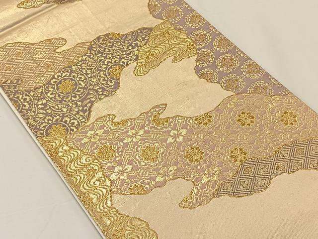 平和屋着物◎六通柄袋帯 道長吉祥文 金糸 正絹 逸品 CAAY0883qv