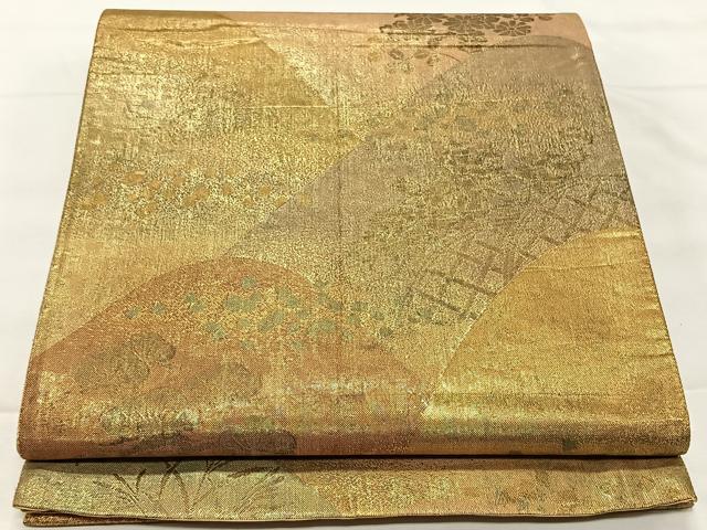 平和屋着物◎六通柄袋帯 遠山花文 金糸 正絹 逸品 CAAY0819qv