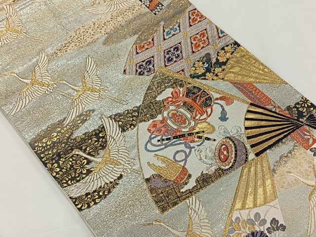 平和屋着物◎六通柄袋帯 唐織 鬘帯扇面重ね文 金銀糸 正絹 逸品 CAAY0874qv