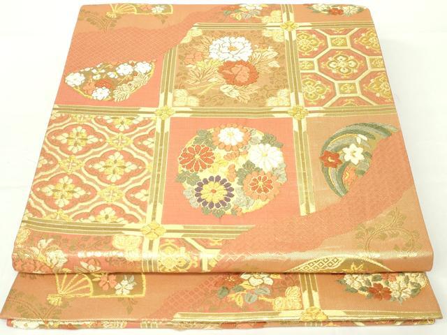 平和屋着物◎六通柄袋帯 唐織 天井花丸文 金糸 正絹 逸品 DAAW8678qa