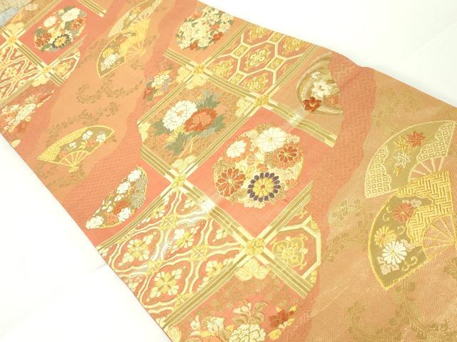 平和屋着物◎六通柄袋帯 唐織 天井花丸文 金糸 正絹 逸品 DAAW8678qa