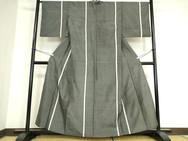 平和屋着物▽上質な紬 単衣 間道 黒地 200亀甲 さが美扱い 正絹 逸品 DAAV5835az