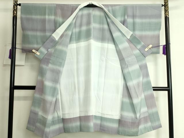 平和屋着物●上質な長襦袢 無双仕立て 紬地 市松格子 暈し染め 逸品 未使用 DZAA9790kh5