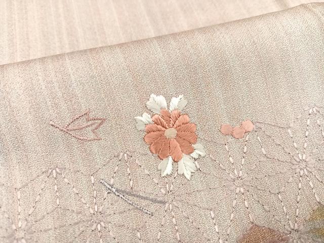 平和屋着物●訪問着 刺繍 草花文 正絹 逸品 AABA7858ph