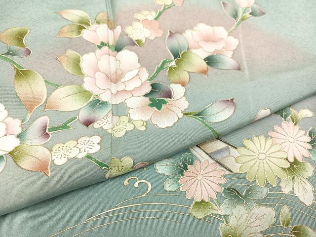 平和屋着物●訪問着 立波枝花文 暈し染め 金彩 正絹 逸品 AABA8179ph