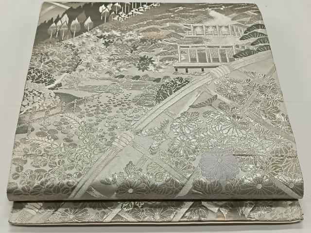 平和屋着物◎六通柄袋帯 唐織 初音絵巻文様 プラチナ箔 正絹 逸品 CAAY0896qv