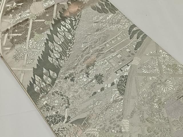 平和屋着物◎六通柄袋帯 唐織 初音絵巻文様 プラチナ箔 正絹 逸品 CAAY0896qv