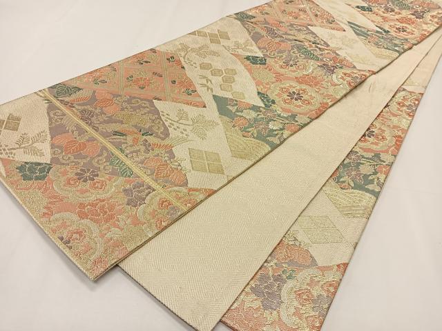 平和屋着物◎佐賀錦 六通柄袋帯 飛鶴吉祥花文 金銀糸 正絹 逸品 CAAY0979qv