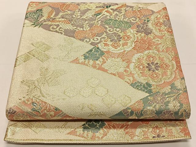 平和屋着物◎佐賀錦 六通柄袋帯 飛鶴吉祥花文 金銀糸 正絹 逸品 CAAY0979qv