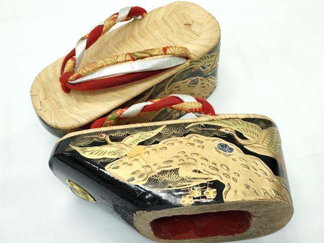 平和屋本店■和装小物 ぽっくり下駄 こっぽり・おこぼ下駄 畳表 飛鶴文 逸品 逸品 CZAA3675s5