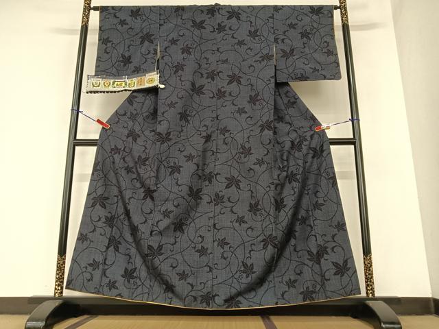 平和屋着物●本真綿結城紬 100亀甲 南天蔦の葉文 証紙付き 正絹 逸品 AABA0346zg