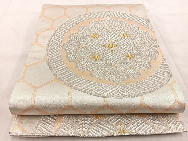 平和屋着物◎六通柄袋帯 亀甲正倉院花文 金銀糸 正絹 逸品 BAAU8661yc