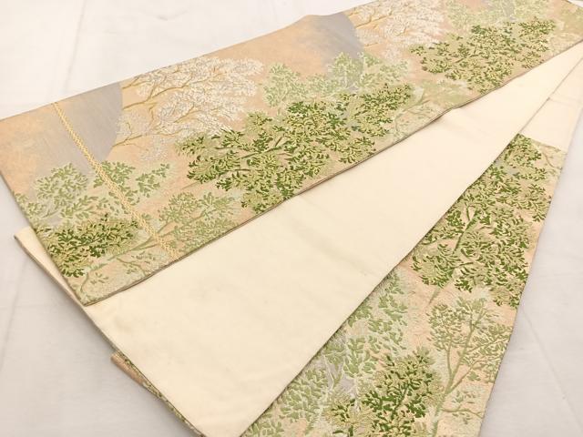 平和屋着物◎六通柄袋帯 唐織 樹林文 金銀糸 引箔 正絹 逸品 BAAU8657yc
