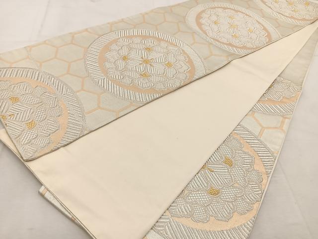 平和屋着物◎六通柄袋帯 亀甲正倉院花文 金銀糸 正絹 逸品 BAAU8661yc