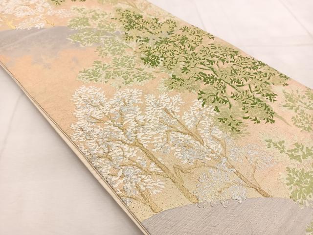 平和屋着物◎六通柄袋帯 唐織 樹林文 金銀糸 引箔 正絹 逸品 BAAU8657yc