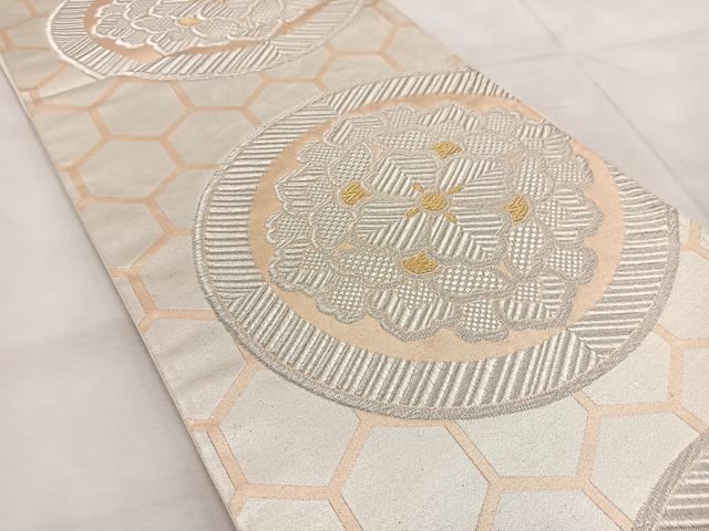 平和屋着物◎六通柄袋帯 亀甲正倉院花文 金銀糸 正絹 逸品 BAAU8661yc
