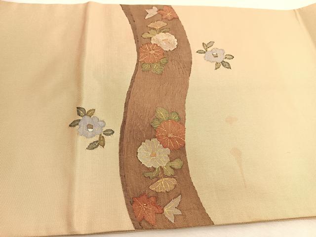 平和屋着物◎太鼓柄袋帯 すくい織 草花文 金糸 銀座おおぎ屋扱い 正絹 逸品 BAAU8723yc