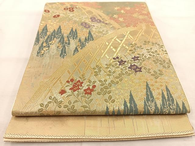 平和屋着物◎西陣 服部織物謹製 六通柄袋帯 洛北光悦寺 こはく錦 金糸 引箔 正絹 逸品 BAAU8756yc