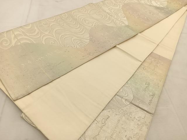 平和屋着物◎六通柄袋帯 唐織 流水文字文 銀糸 引箔 正絹 逸品 BAAU8763yc