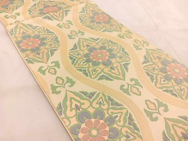 平和屋着物◎六通柄 本袋帯 立涌花文 金糸 正絹 逸品 BAAU8762yc
