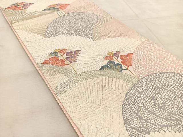 平和屋着物◎六通柄袋帯 唐織 菊青海波 金銀糸 正絹 逸品 BAAU8753yc