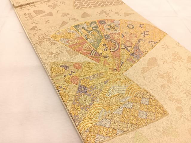 平和屋着物◎六通柄袋帯 檜扇吉祥花鳥文 金銀糸 正絹 逸品 BAAU8752yc