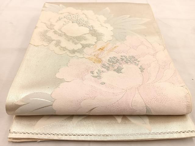平和屋着物◎六通柄袋帯 唐織 牡丹 銀糸 正絹 逸品 BAAU8757yc