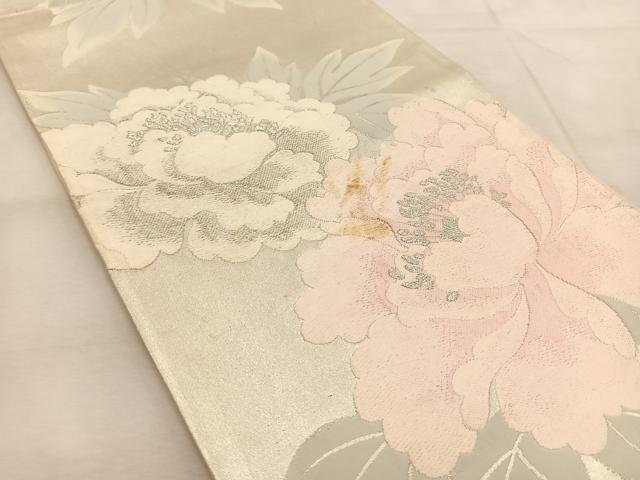 平和屋着物◎六通柄袋帯 唐織 牡丹 銀糸 正絹 逸品 BAAU8757yc