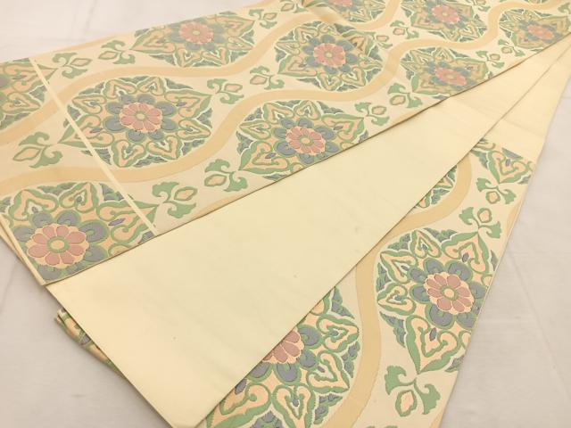 平和屋着物◎六通柄 本袋帯 立涌花文 金糸 正絹 逸品 BAAU8762yc