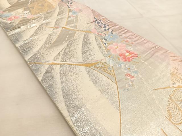 平和屋着物◎六通柄袋帯 唐織 飛鶴花文 金銀糸 正絹 逸品 BAAU8783yc