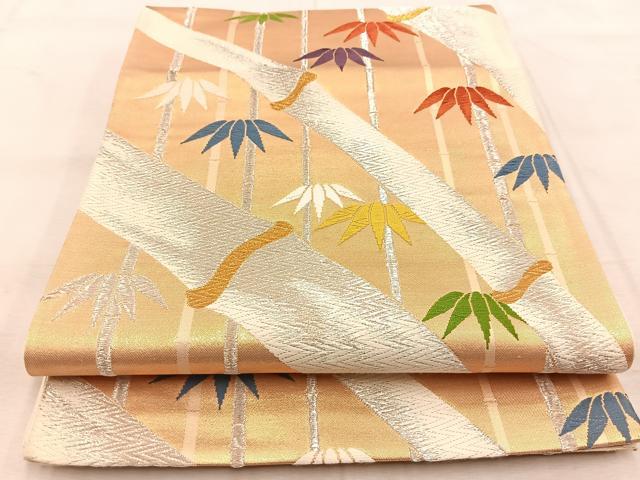 平和屋着物◎六通柄袋帯 唐織 竹林 金銀糸 正絹 逸品 BAAU8801yc