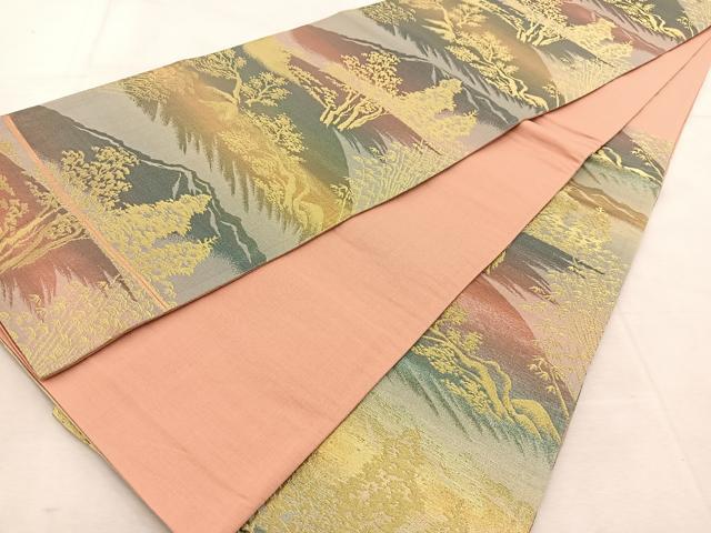 平和屋着物◎六通柄袋帯 遠山風景文 金糸 正絹 逸品 未使用 BAAU8786yc