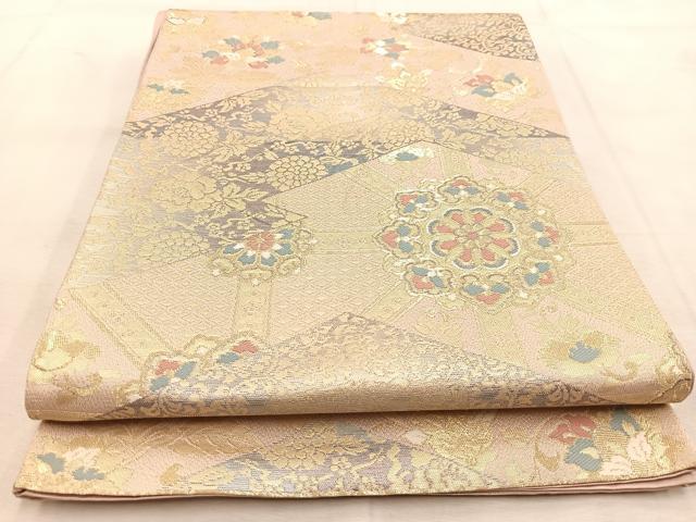 平和屋着物◎六通柄袋帯 唐織 松皮菱更紗花文 金銀糸 正絹 逸品 BAAU8795yc
