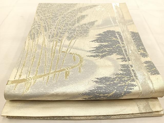 平和屋着物◎六通柄袋帯 竹林 金銀糸 正絹 逸品 BAAU8800yc